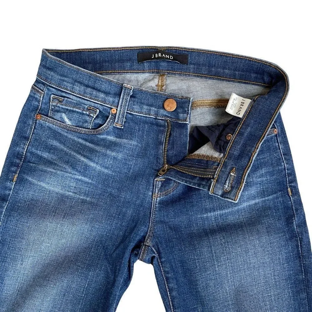 J Brand Blue Wave Capri Jeans Size 25 Med Dark Wash Raw Hems Stretch USA - Picture 2 of 8